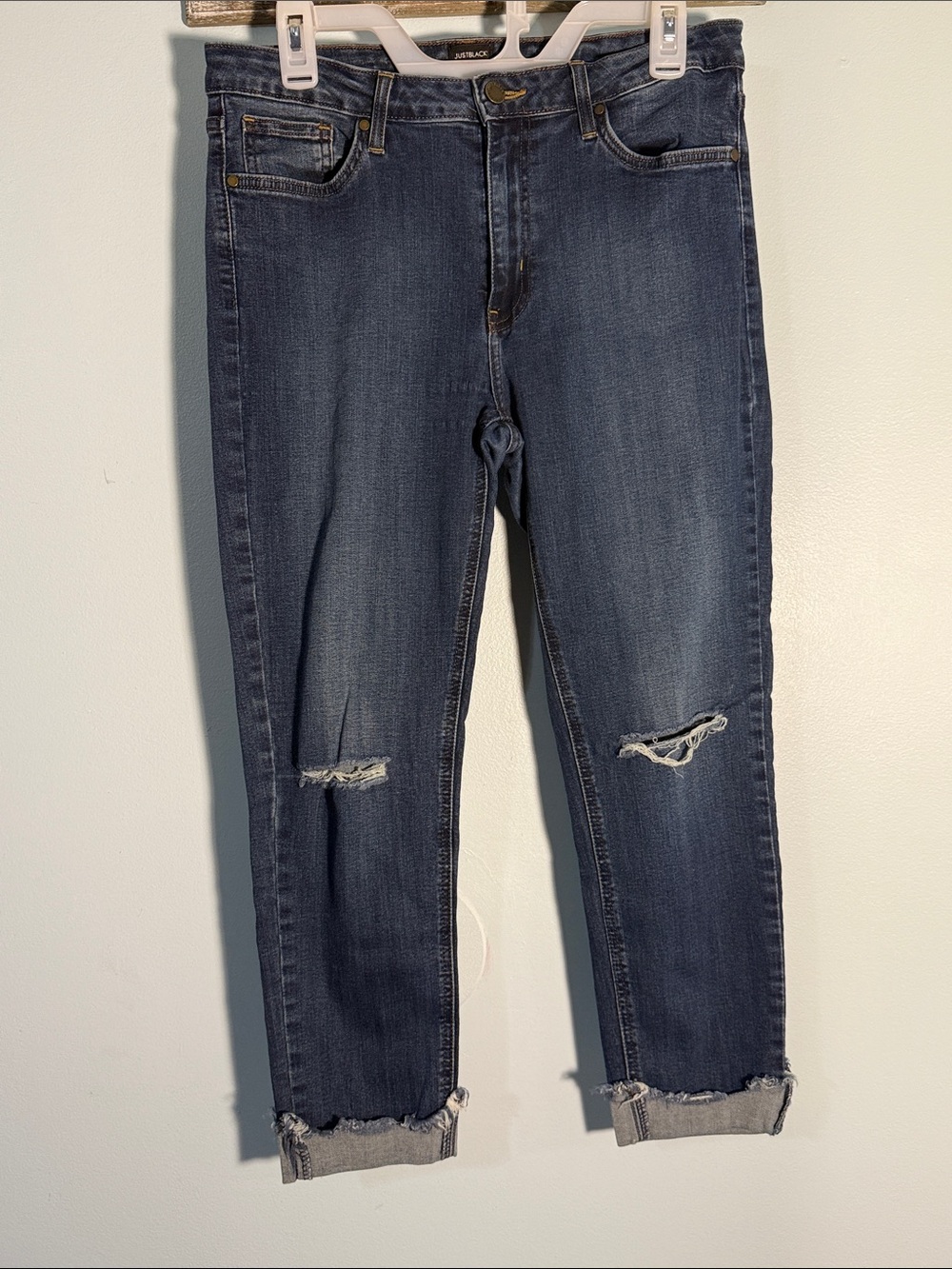 Just Black Dark Blue Distressed Ankle Crop Jeans